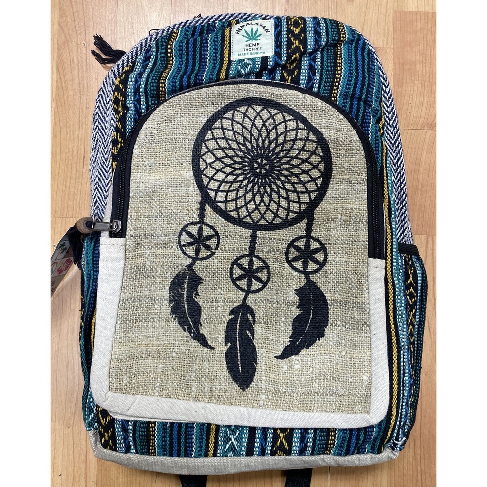 Himalayan Hemp Screen Print Dream Catcher Backpack Book Bag